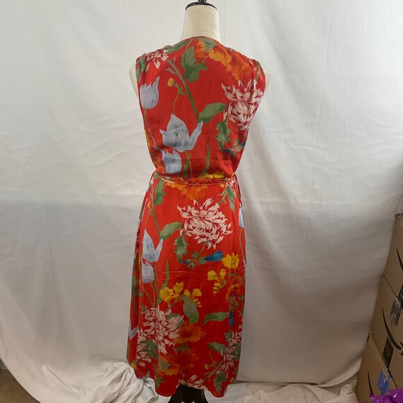 Alice + Olivia Wrap Dress 6 Floral Red Blue Green Yellow Orange Sleeveless - Picture 7 of 12